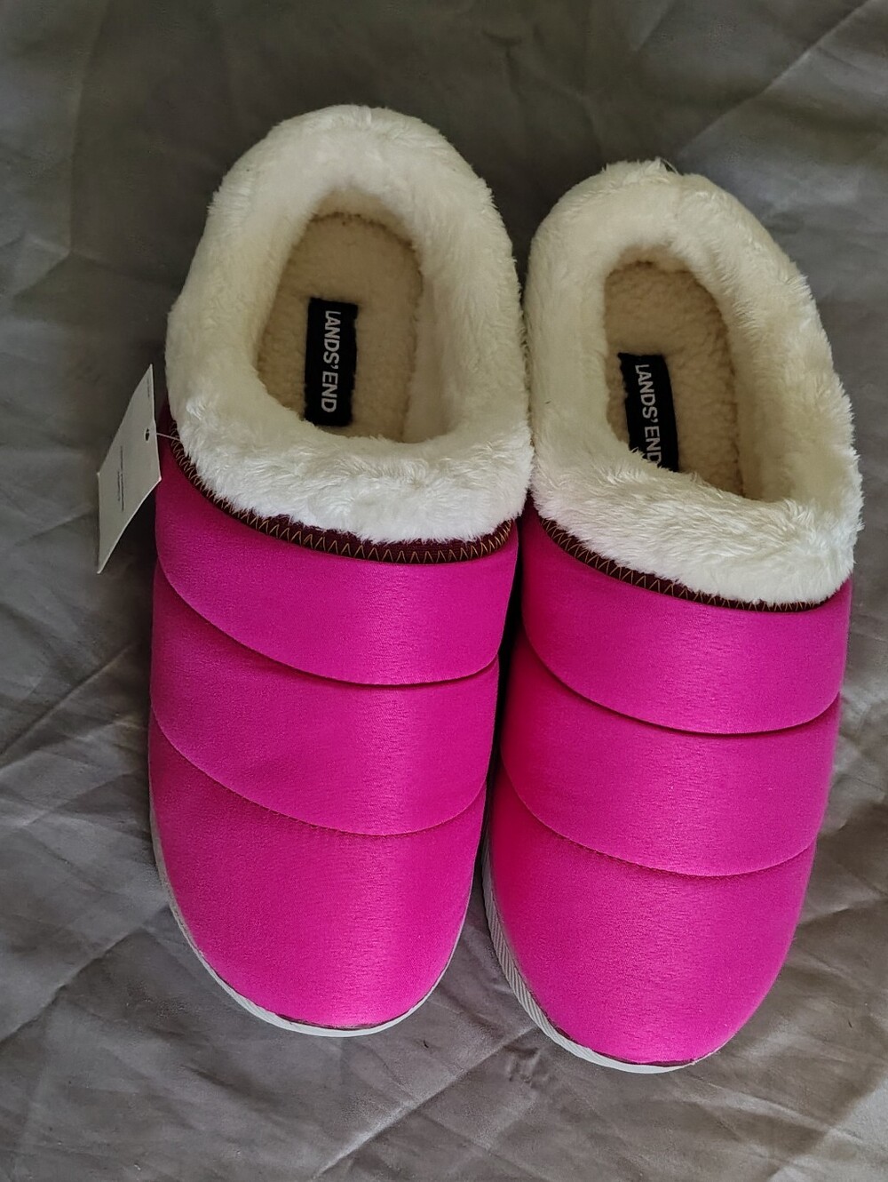 Lands End Size 9 Women Hot Pink Fuschia Faux Fur Soft Foam Insoles Clog Slippers